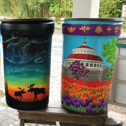 Painted rain barrels